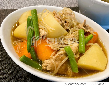 Japanese-style stewed dish similar to nikujaga (meat and potato stew) 139658643