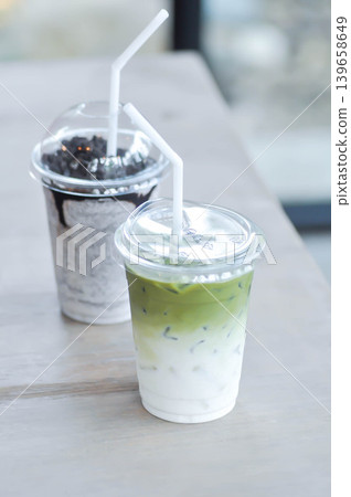 iced green tea, iced green tea latte or iced matcha or iced matcha green tea or iced matcha green tea latte 139658649