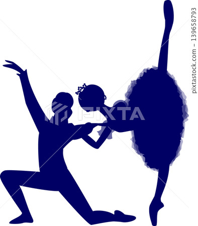 Ballet: A navy blue silhouette of two ballerinas dancing a pas de deux. Ballet: A navy blue silhouette of two ballerinas dancing a pas de deux. 139658793