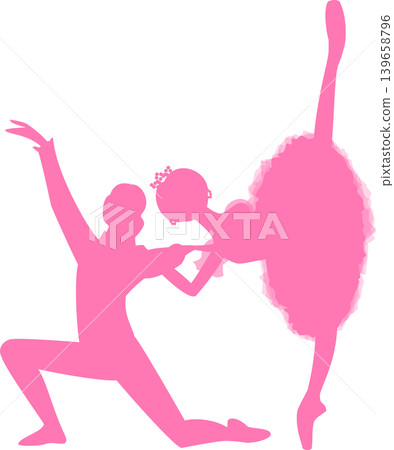 Ballet: Pink silhouettes of two ballerinas dancing a pas de deux. Ballet: Pink silhouettes of two ballerinas dancing a pas de deux. 139658796