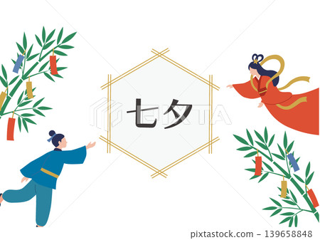 七夕布、七夕背景、單色插畫、七夕素材、背景、織姬和牛郎、銀河 139658848