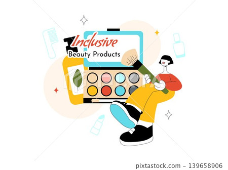 Inclusive Beauty Products Vector Illustration Featuring Diverse Makeup Essentials, Skincare Cosmetics and Self Care Lifestyle Design Inclusive Beauty Products Vector Illustration Featuring Diverse Makeup Essentials, Skincare Cosmetics and Self Care Lifestyle Design 139658906