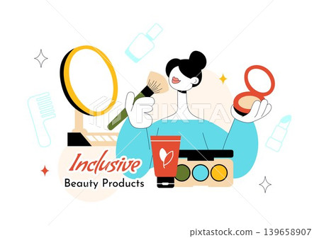 Inclusive Beauty Products Vector Illustration Featuring Diverse Makeup Essentials, Skincare Cosmetics and Self Care Lifestyle Design Inclusive Beauty Products Vector Illustration Featuring Diverse Makeup Essentials, Skincare Cosmetics and Self Care Lifestyle Design 139658907