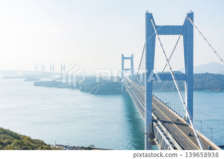 Setouchi in winter: Seto Ohashi Bridge viewed from Washuzan Observatory in Kurashiki City, Okayama Prefecture Setouchi in winter: Seto Ohashi Bridge viewed from Washuzan Observatory in Kurashiki City, Okayama Prefecture 139658938
