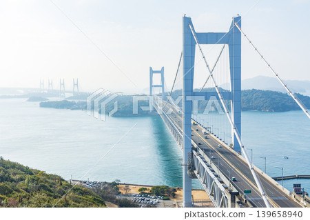 Setouchi in winter: Seto Ohashi Bridge viewed from Washuzan Observatory in Kurashiki City, Okayama Prefecture Setouchi in winter: Seto Ohashi Bridge viewed from Washuzan Observatory in Kurashiki City, Okayama Prefecture 139658940