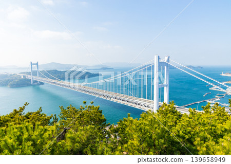 Setouchi in winter: Seto Ohashi Bridge viewed from Washuzan Observatory in Kurashiki City, Okayama Prefecture Setouchi in winter: Seto Ohashi Bridge viewed from Washuzan Observatory in Kurashiki City, Okayama Prefecture 139658949
