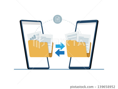 Smartphone data transfer and file sharing concept stock illustration. Smartphone data transfer and file sharing concept stock illustration. 139658952