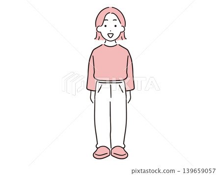 A full-body illustration of a young woman smiling and in casual clothes. A full-body illustration of a young woman smiling and in casual clothes. 139659057