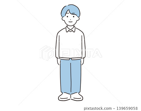 A full-body illustration of a young man smiling and wearing casual clothes. A full-body illustration of a young man smiling and wearing casual clothes. 139659058