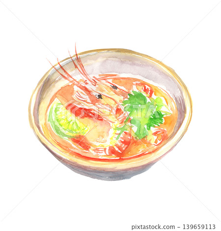 Watercolor illustration of Tom Yum Goong Watercolor illustration of Tom Yum Goong 139659113