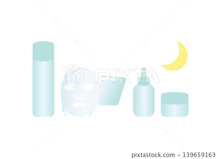 一套夜間護膚品的簡單示意圖。 一套夜間護膚品的簡單示意圖。 139659163