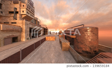 Exterior view of a factory by the sea Exterior view of a factory by the sea 139659184