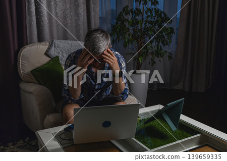 Burned out remote worker feeling overwhelmed 139659335
