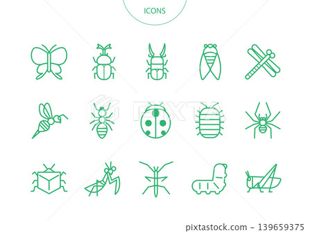 A set of various insect icons, pictograms, and vector illustrations. A set of various insect icons, pictograms, and vector illustrations. 139659375