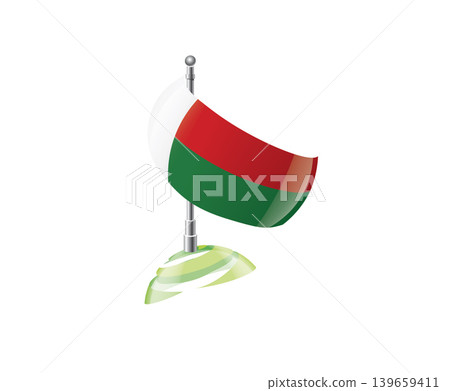 Highly detailed of waving Madagascar flag with metallic pole and subtle shadow effects for print Highly detailed of waving Madagascar flag with metallic pole and subtle shadow effects for print 139659411