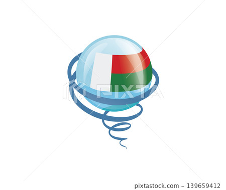 Stylish international icon showcasing Madagascar flag within reflective globe design Stylish international icon showcasing Madagascar flag within reflective globe design 139659412