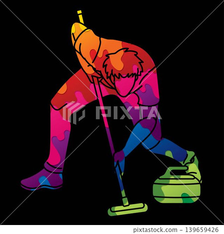 Curling Sport Male Player Action Athletes Competing on Ice Rink Cartoon Graphic Vector Curling Sport Male Player Action Athletes Competing on Ice Rink Cartoon Graphic Vector 139659426