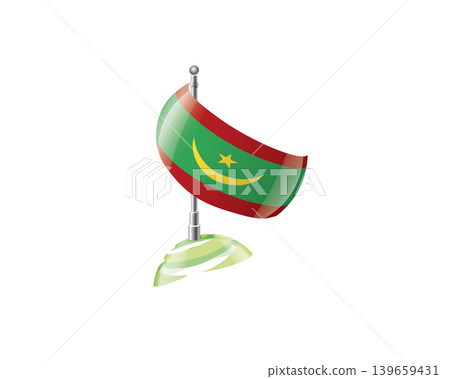 Highly detailed of waving Mauritania flag with metallic pole and subtle shadow effects for print Highly detailed of waving Mauritania flag with metallic pole and subtle shadow effects for print 139659431