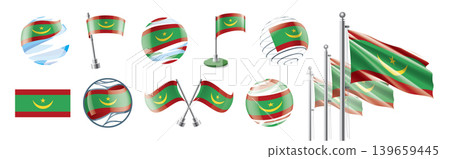 A set of vector Mauritania flags of different designs A set of vector Mauritania flags of different designs 139659445