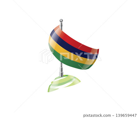 Highly detailed of waving Mauritius flag with metallic pole and subtle shadow effects for print Highly detailed of waving Mauritius flag with metallic pole and subtle shadow effects for print 139659447