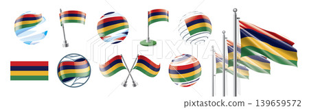 A set of vector Mauritius flags of different designs A set of vector Mauritius flags of different designs 139659572