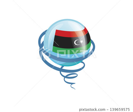 Stylish international icon showcasing Libyan flag within reflective globe design Stylish international icon showcasing Libyan flag within reflective globe design 139659575