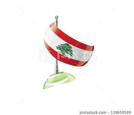 Highly detailed of waving Lebanon flag with metallic pole and subtle shadow effects for print Highly detailed of waving Lebanon flag with metallic pole and subtle shadow effects for print 139659589
