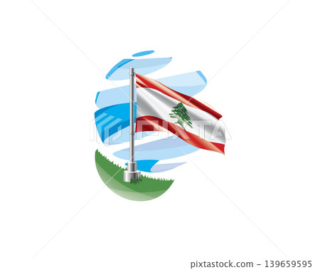 Lebanon flag on a green lawn against a background of blue abstract sky Lebanon flag on a green lawn against a background of blue abstract sky 139659595