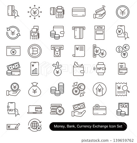 貨幣、銀行和貨幣兌換圖示集。 139659762