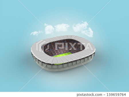 Aerial stadium and clouds on blue background, 3d rendering Aerial stadium and clouds on blue background, 3d rendering 139659764
