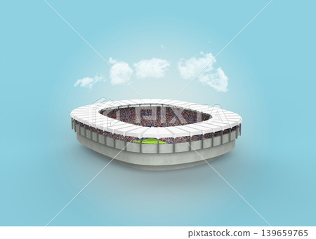 Aerial stadium and clouds on blue background, 3d rendering Aerial stadium and clouds on blue background, 3d rendering 139659765