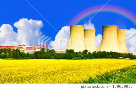Czech nuclear power plant and rape field Czech nuclear power plant and rape field 139659933