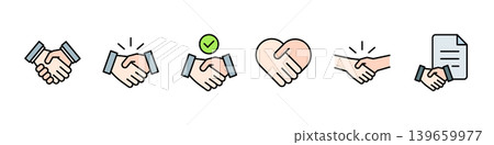 Handshake, contract, and bond icon set (color) Handshake, contract, and bond icon set (color) 139659977