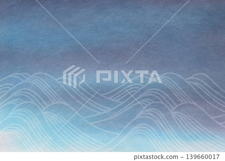 Traditional wave-shaped washi paper art in a woodblock print style. 139660017