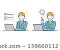 A business person giving directions while operating a laptop. 139660112