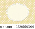 Applique background material featuring beige polka dot fabric and an oval frame. 139660309