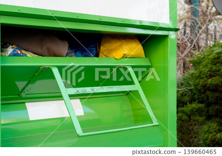 Clothes donation bin, recycling clothing box for old textile Clothes donation bin, recycling clothing box for old textile 139660465