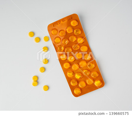 Empty medicine blister, used pill pack 139660575