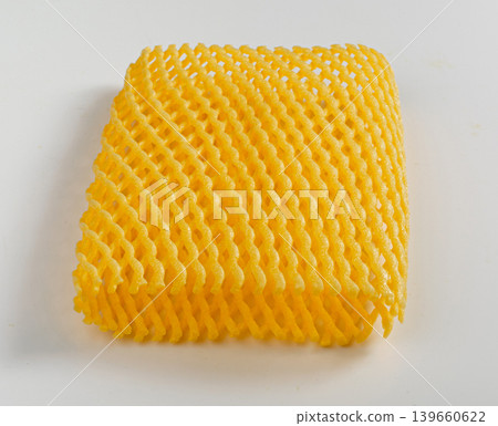 Foam Packaging Net Isolated, Expanded Polyethylene Net, EPE Foam Mesh Net Packaging for Fruit and Vegetables Foam Packaging Net Isolated, Expanded Polyethylene Net, EPE Foam Mesh Net Packaging for Fruit and Vegetables 139660622