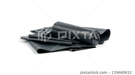 Garbage Bag Roll Isolated. Trash Package, New Rolled Plastic Bin Bags, Black Polyethylene Waste Container Garbage Bag Roll Isolated. Trash Package, New Rolled Plastic Bin Bags, Black Polyethylene Waste Container 139660632