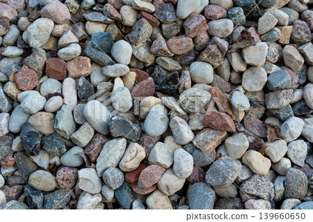 Construction gravel pattern, crushed grey stone textured background 139660650