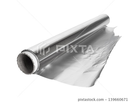 Aluminium Foil Roll, Aluminum Paper Isolated, Silver Cooking Foil, Light Metal Sheet Aluminium Foil Roll, Aluminum Paper Isolated, Silver Cooking Foil, Light Metal Sheet 139660671