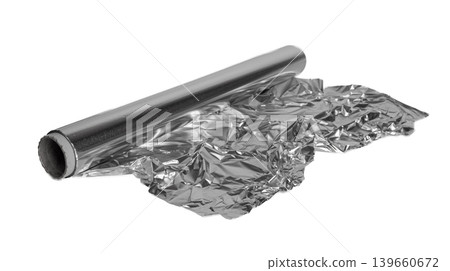 Aluminium Foil Roll, Aluminum Paper Isolated, Silver Cooking Foil, Light Metal Sheet 139660672