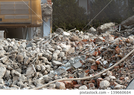 Broken rubble and concrete wall textured background Broken rubble and concrete wall textured background 139660684