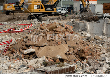 Broken rubble and concrete wall textured background Broken rubble and concrete wall textured background 139660686