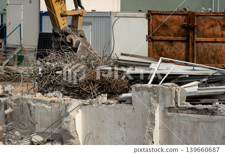 Broken rubble and concrete wall textured background Broken rubble and concrete wall textured background 139660687