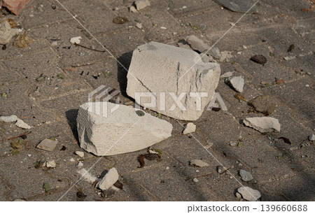 Broken rubble and concrete wall textured background Broken rubble and concrete wall textured background 139660688