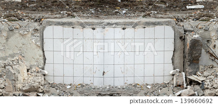 Broken rubble and concrete wall textured background Broken rubble and concrete wall textured background 139660692
