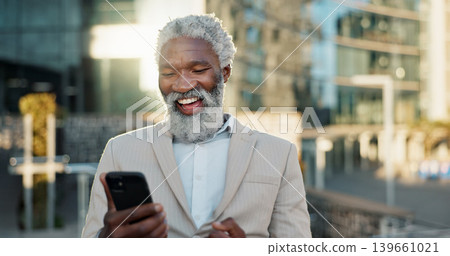 Outdoor, business and senior man with smartphone, celebration and winner with investment. Opportunity, African person and employee with cellphone, mobile user and lens flare with wow, omg and success Outdoor, business and senior man with smartphone, celebration and winner with investment. Opportunity, African person and employee with cellphone, mobile user and lens flare with wow, omg and success 139661021