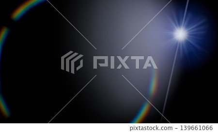 flare overlay light blue starburst with rainbow ring on black background, optical lens shimmer effect, realistic sun glow, professional solar beam, isolated bright glow ray, spectrum 139661066